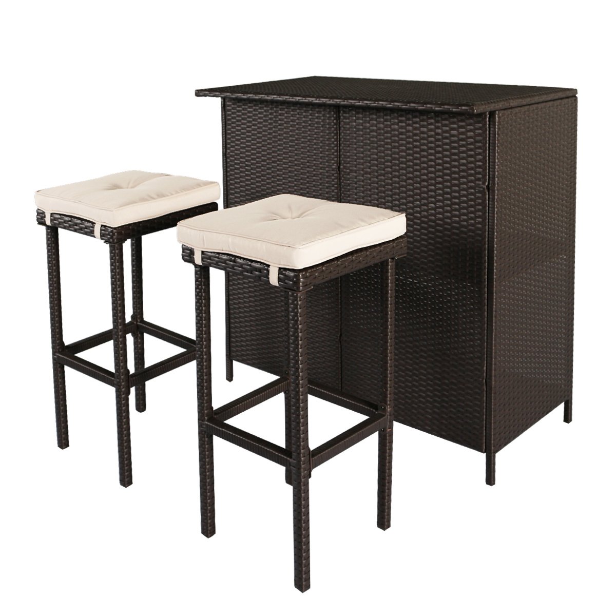 Cloud Mountain 3 PC Wicker Bar Set Patio Outdoor Garden Backyard Rattan