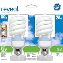 GE Lighting 75413 26-Watt CFL Spiral Reveal Light Bulb, 100-Watt Equivalent, 2-Pack