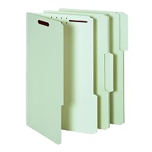 Globe-Weis Pressboard Folders with Fasteners, 1-Inch Expansion, 2-Inch Fasteners, 1/3 Cut Tabs, Legal Size, Green, 25-Count (29931)