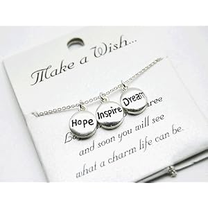 Beautiful Make A Wish Inspirational Hope, Inspire, Dream Scripture Hearts Charm Necklace Silver and...