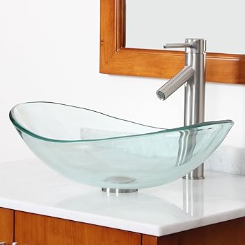 Sale Elite Bathroom Boat Shape Clear Glass Vessel Sink Brushed