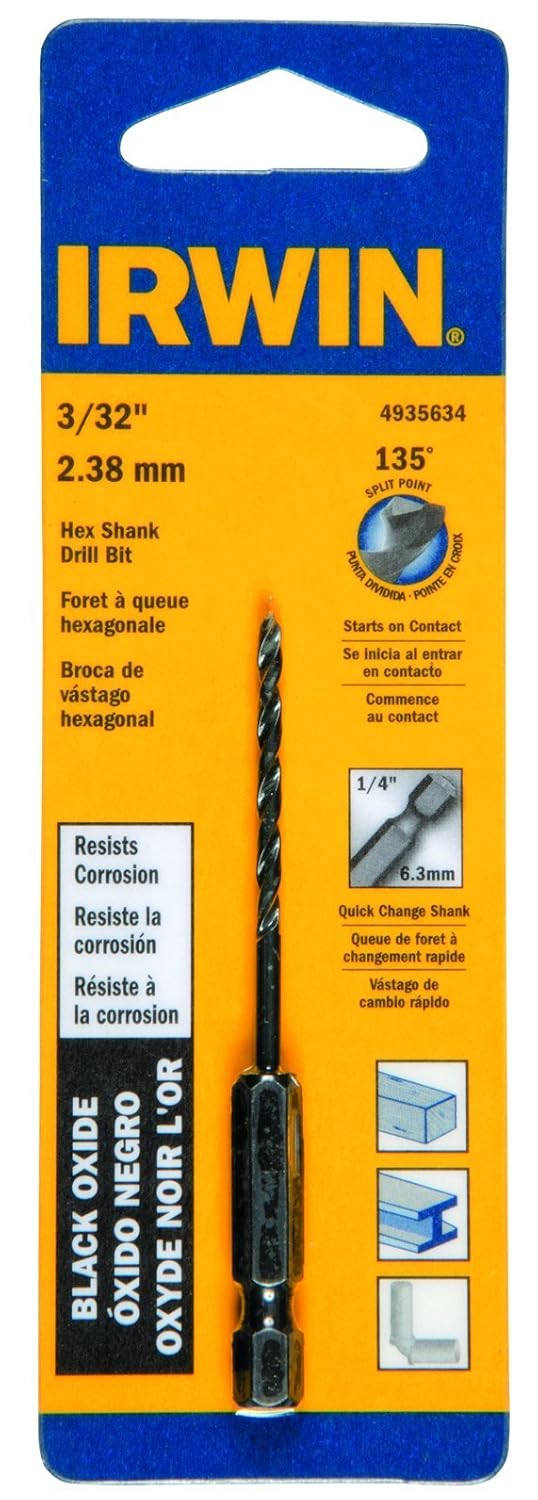 Irwin Tools 4935634 Black Oxide Hex Shank Drill Bit 332 Inch Bestseller