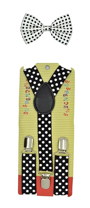 Kids Children Babies "W/Black" Polkadot Suspender & Bow tie Set
