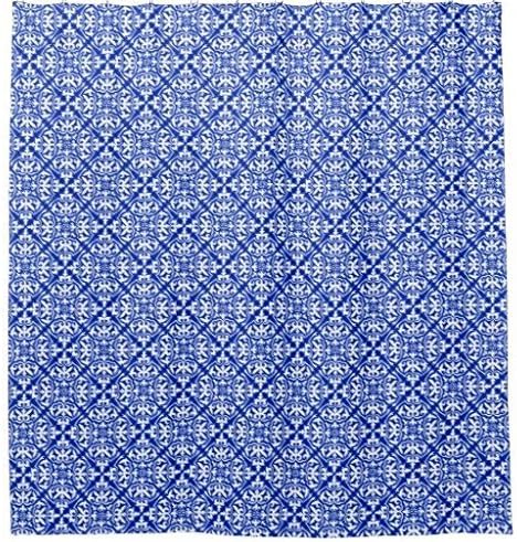 Moroccan Tile Cobalt Blue and White Shower Curtain 36 x 72 Inch
