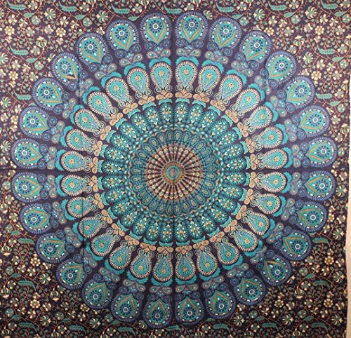 MultiMate Turquoise Blue Peacock Mandala Tapestries, Hippie Tapestries, Tapestry Wall Hanging, Wall Art, Hippie Wall Tapestries, Indian Tapestry, Bohemian Dorm Tapestries