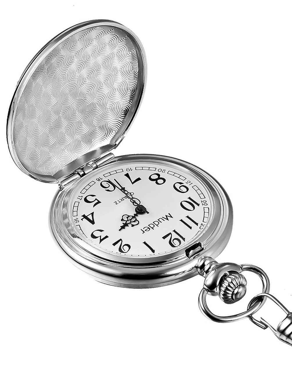 Mudder Classic Smooth Vintage Silver Steel Mens Pocket Watch Xmas Gift