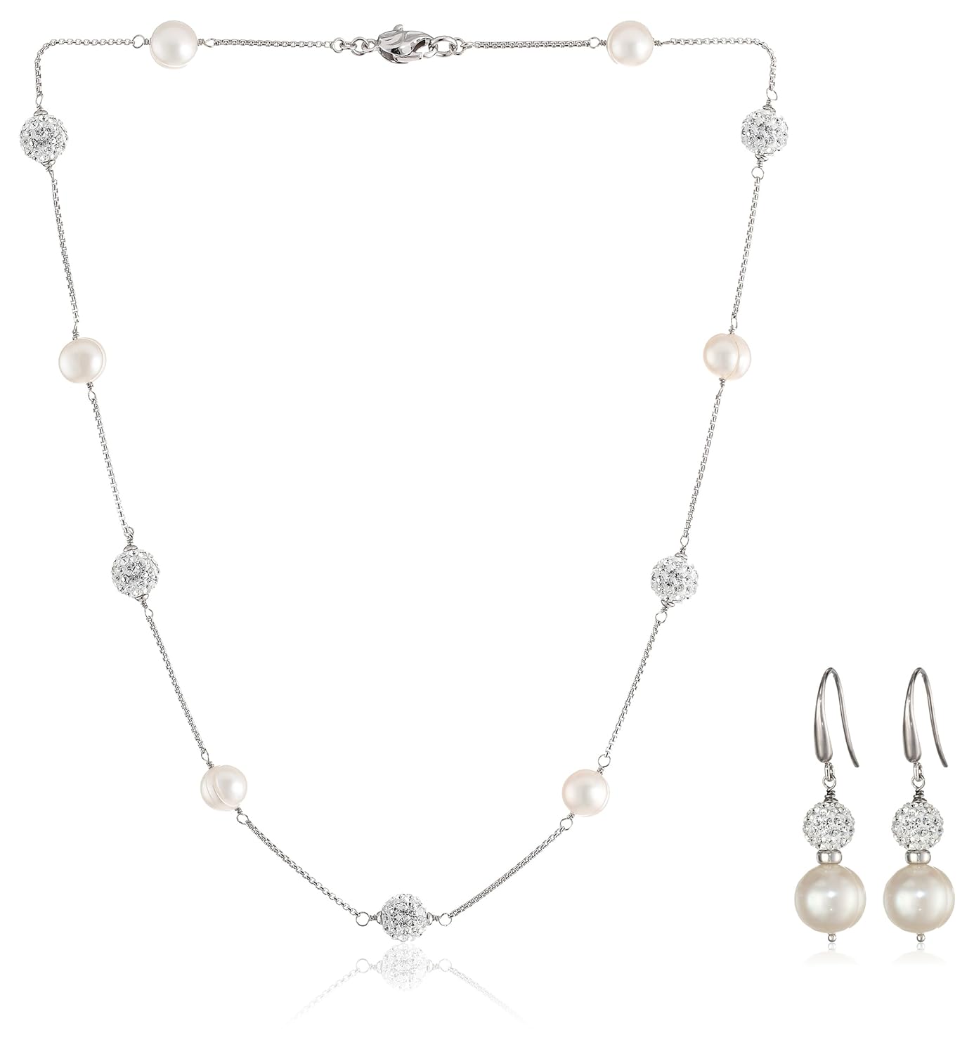 stainless steel freshwater pearl tincup necklace and earrings