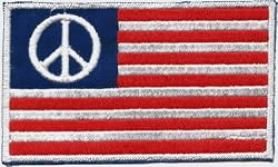 American Flag with Peace Sign in Corner - Embroidered Sew On Patch (USA / United States of America)