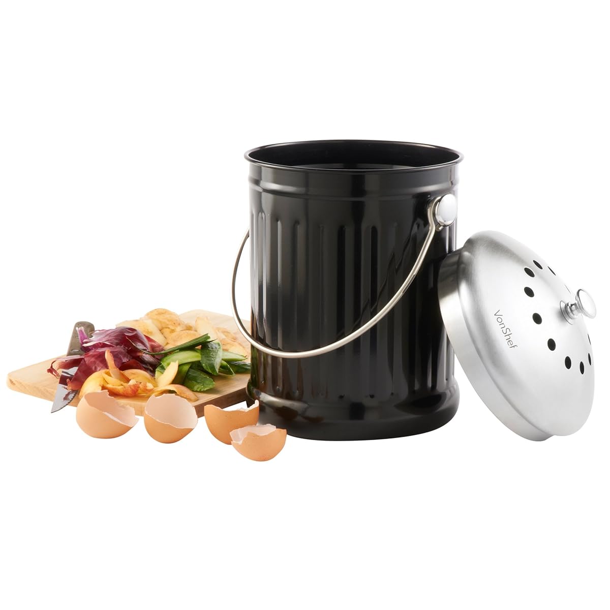 VonShef 1.2 Gallon Stainless Steel Countertop Kitchen Compost Bin