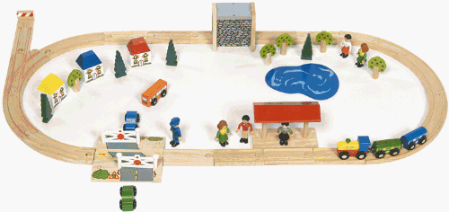Childrens Toyshop  Toys : Village Wooden Train Set