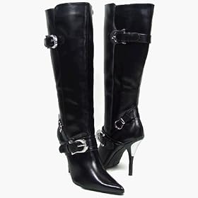 PICO Women Sexy Tall Buckle Dress Boots Black PU