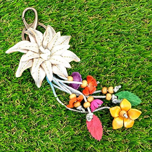Silver Leather Flower Keyring Keychain Vintage Texas Theme