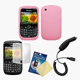 BlackBerry Curve 8520 / 8530 Light Pink Silicone Case, LCD Screen Guard / Protector & Car Charger Combo