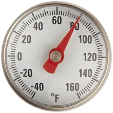 Supco ST01 Stainless Steel Pocket Dial Thermometer, 5" Stem, 1" Dial, -40 to 160 Degree F