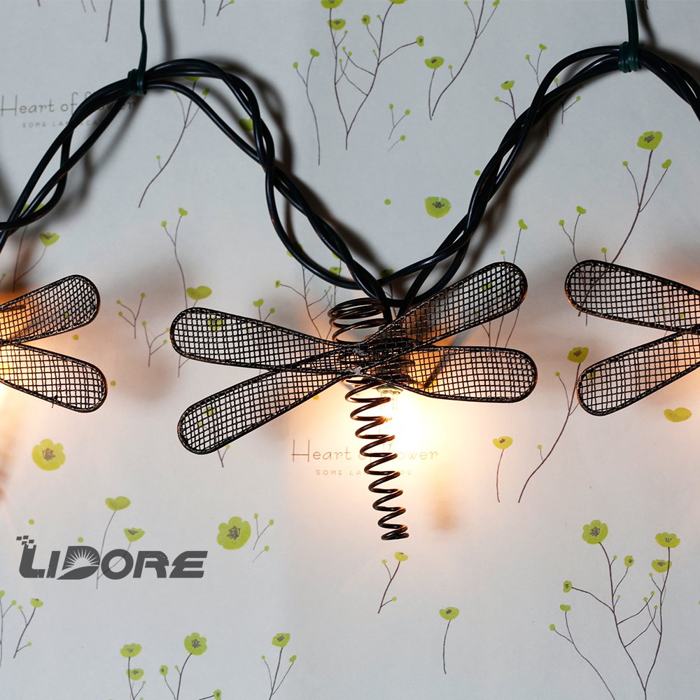 LIDORE Set of 10 Metal Dragonfly Patio String Light. Ideal For Indoor