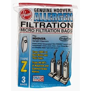 Hoover Type Z Allergen Vacuum Cleaner Replacement Bags, Package of 3