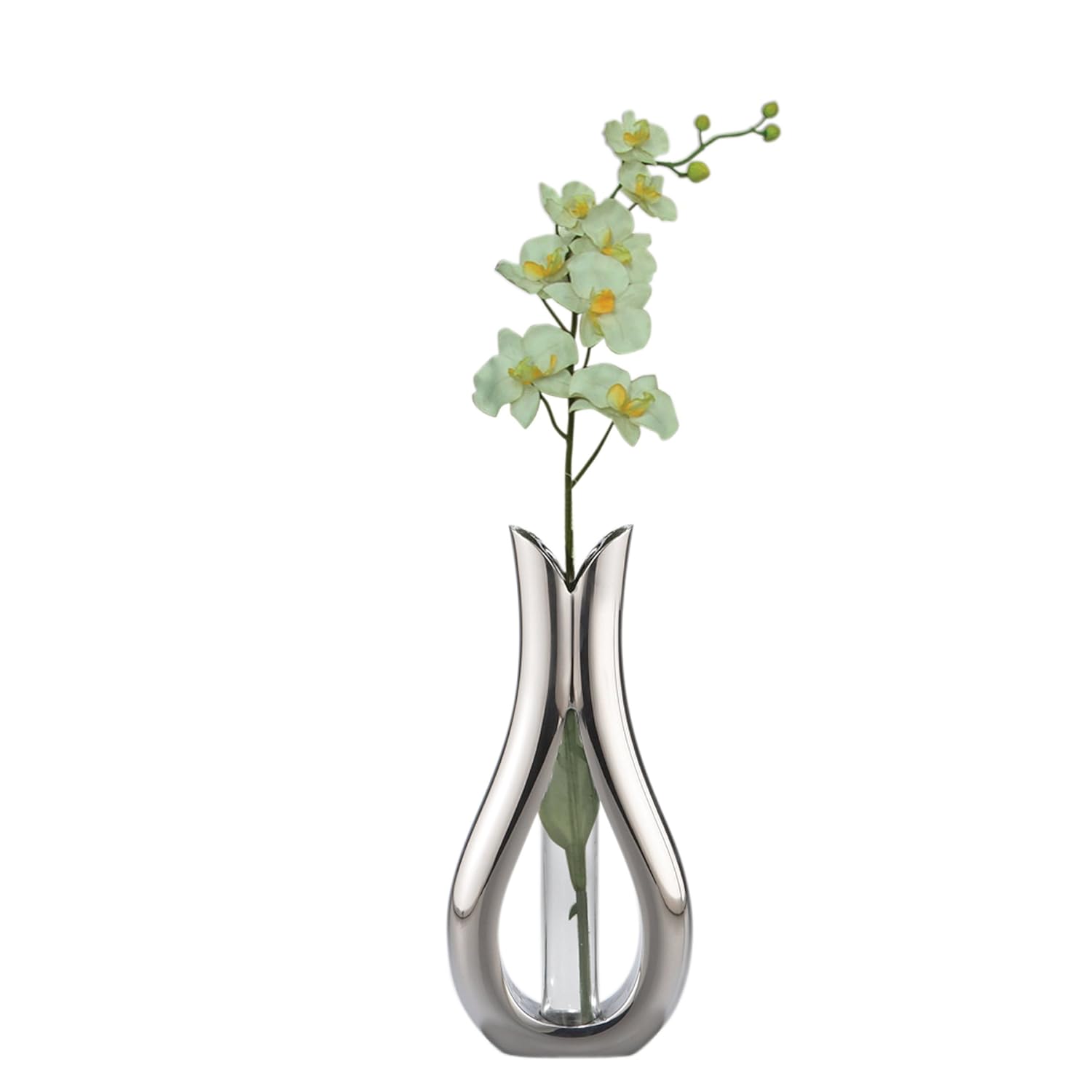 Nambe Tulip Bud Vase with White Orchid Wholesale Home Decor