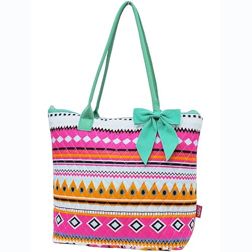 Multi Colored Aztec Tribal Hipster Print Large Ribbon Tote Bag