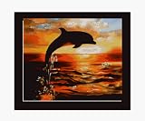 Art Reproduction Oil Painting - Animals: Dolphins II with New Age Wood Frame - Black Finish - Standard 20x24 - Hand Painted Framed Canvas Art