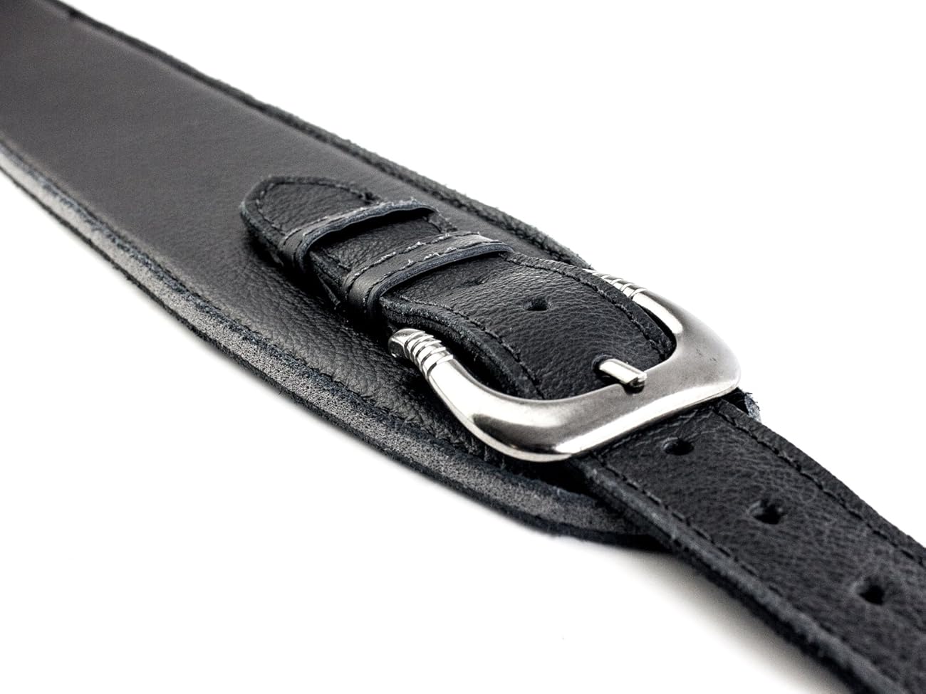 UK Made Black Vintage Extra Wide Soft Real Leather Guitar Strap with