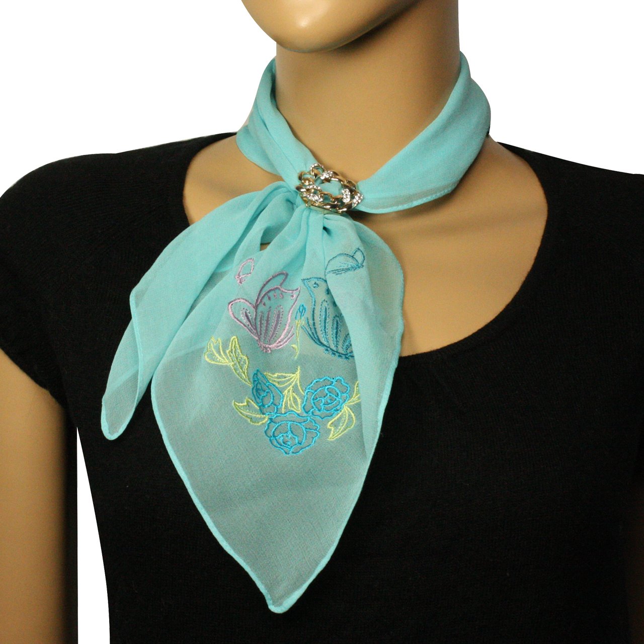 Silk Crepe Embroidered Scarf in Rose & Butterfly Pattern Available in 13 Different Colors