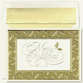 Gold Holly Border Christmas Cards