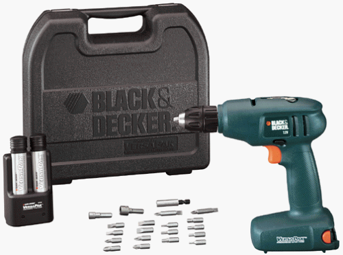 ASIN:B0000302VK:Black & Decker VP870K VersaPak 7.2 Volt Cordless 2-Speed Drill with Keyless Chuck and Kitbox with 20 Accessories