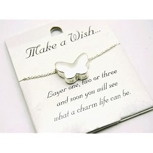 Beautiful Make A Wish Inspirational Silver 3d Butterfly Charm Necklace Silver Tone