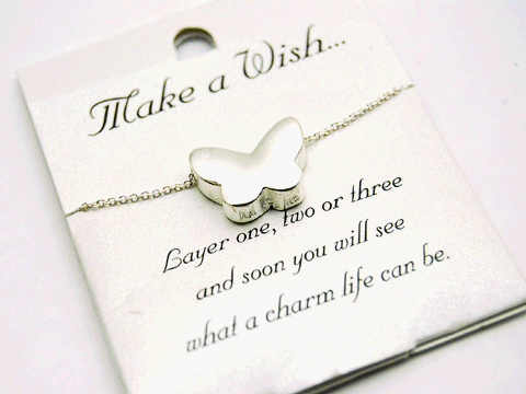 eternity necklace-Beautiful Make A Wish Inspirational Silver 3d Butterfly Charm Necklace Silver Tone Images