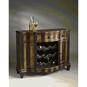 Elegant Decor 8886046 Console-Wine Cabinet - Parisian Striped Hand Painted Finish