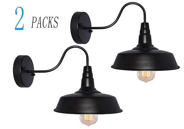 Brightess Retro Black Wall Sconce Lighting Gooseneck Barn Flat