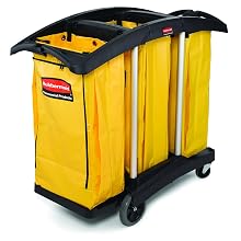 Rubbermaid Commercial Triple Capacity Cleaning Aluminum Service Cart, Black, 44" Height, 51-3/4" Length x 22" Width