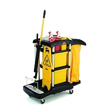 Rubbermaid Commercial Housekeeping Service Cart with Color Coded Pails, Black, 44" Height, 48-1/4" Length x 22" Width