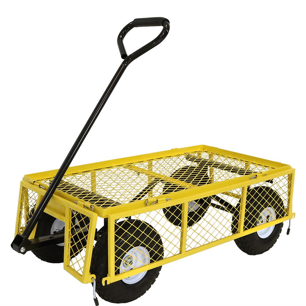 Sunnydaze Yellow Utility Cart with Folding Sides and Liner Set