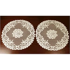 Beige Vienna Lace Doilies and Furniture Scarves, 15 Inch Round by