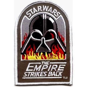 Star Wars - Darth Vadar Head and Flames with Empire Strikes Back Logo - Embroidered Iron On or Sew On Patch