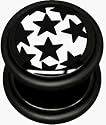 Body Jewellery Fake Ear Plug - Black Multi Stars on White Design. Illusion of a 10mm Stretched Ear Piercing - 1.2mm Stem Thickness