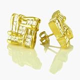 14k Gold Plated Silver Cubic Zirconia CZ Hand Set 16MM Stud Earrings