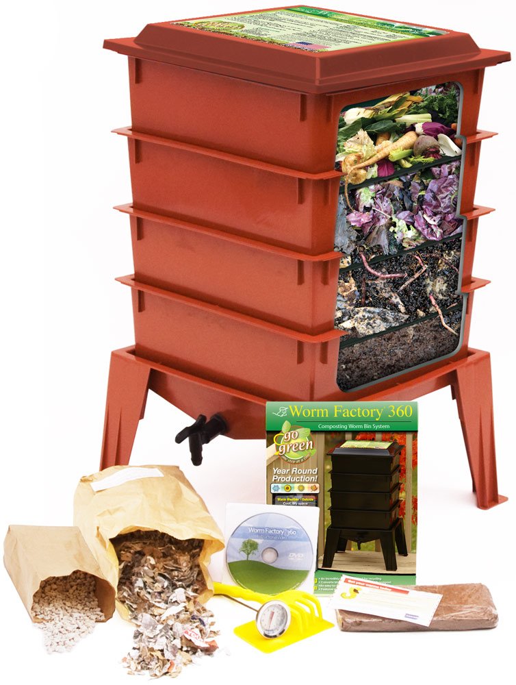 Worm Factory 360 Composting Bin (Terracotta) With 1000 Live Composting