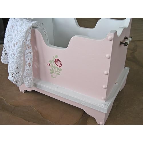 Wooden Childrens Open Toy Box Hand Painted in Pink and White with Roses Nursery Decor