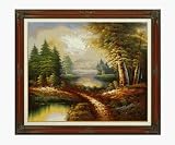 Art Reproduction Oil Painting - Landscapes: West Of The Rockies with Vintage Cherry Frame - Cherry Finish - Standard 20