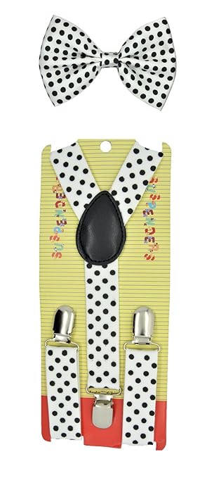 Kids Children Babies "White" Polkadot Suspender & Bow tie Set