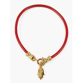 Genuine Leather 14K Gold Hamsa Bracelet, 8.0 inches
