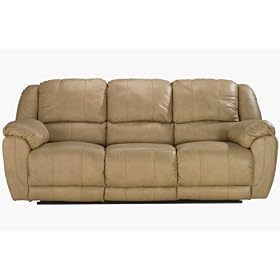 Dover Natural Leather Reclining Sofa by Ashley Furniture