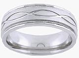 14K. White Gold Machine Carved Comfort Fit Wedding Band Ring