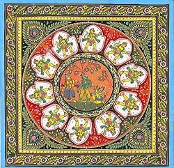 Religious Paintings Patachitra Art of India Organic Color on Paper 8 x 8 inches (pata264)