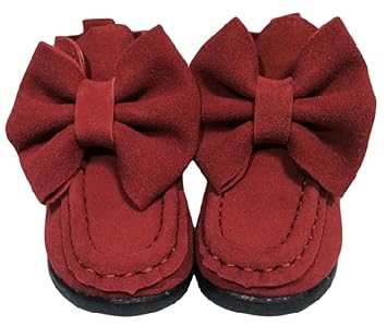 【クリックでお店のこの商品のページへ】子供 用 かわいい リボン の スウェード 調 キッズ シューズ 靴底 ゴム グリップ 仕様 (15cm, 赤色): ベビー&マタニティ