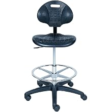 BodyBilt 1010 F1 Black Poly Plastic Stool with 7.5" Height Adjustment, 16.5" Width Backrest, 18.25" Width Seat, No Arm