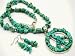 X-Large & Chunky Turquoise Stone Peace Charm Necklace & Earrings Set Silver Tone ~ Comes Gift Boxed