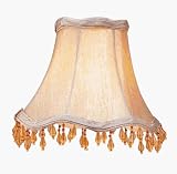 Scallop Silk Bell Chandelier Clip On Lamp Shades - Champagne with Amber Beads - B1484